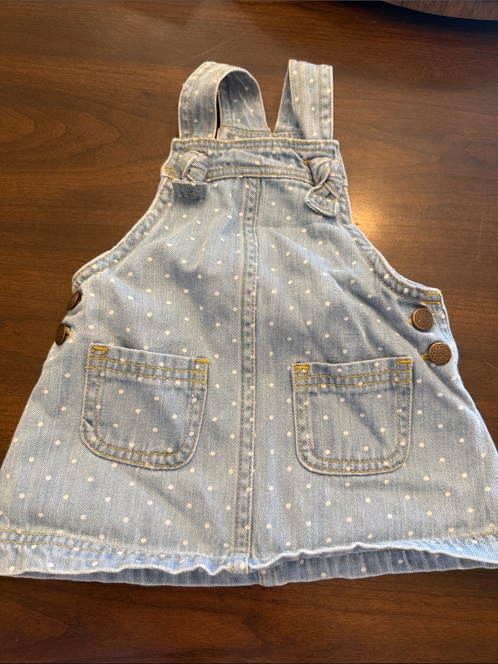 Max Studio Light Blue Polka Dot Denim Pinafore Overalls